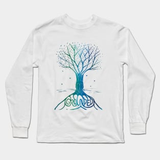 Mindfulness and Meditation Connected to Nature Linocut Print Long Sleeve T-Shirt